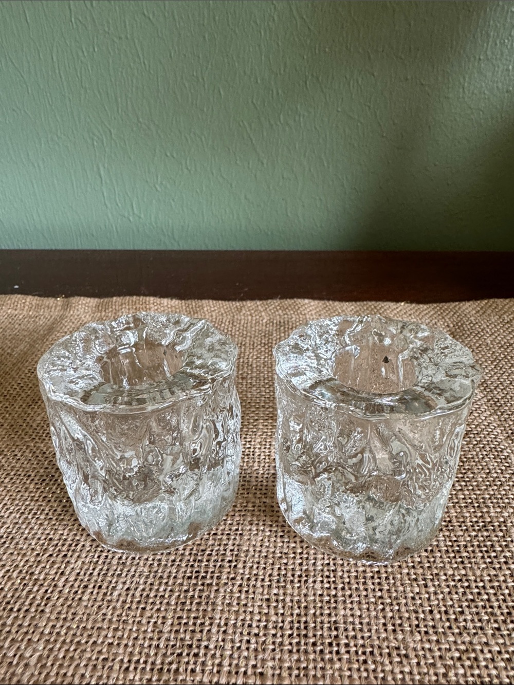 Vintage Beacon Hill 2” Clear Ice Textured Glass Candle Holders Taiwan